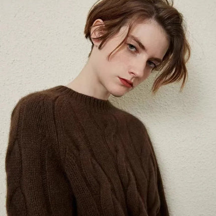 European autumn and winter cashmere sweater women's crewneck twist