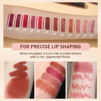 QIBEST 2pcs Lipstick Lipliner Pen Set Matte Velvet Lip Liner Pencil