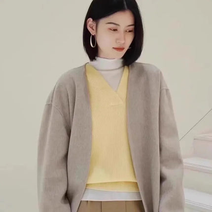 V-neck pure cashmere sweater women autumn and winter loose and