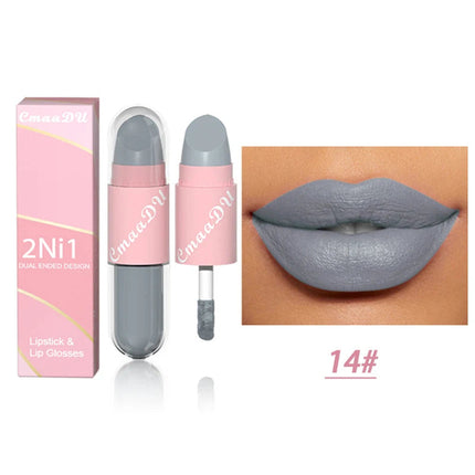 18 Colors 2 in 1 Matte Lipstick Liquid Purple Lip Glaze Double Head