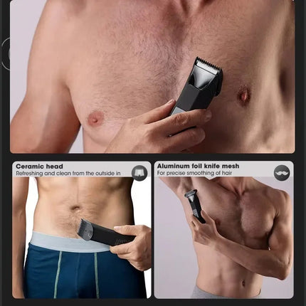 Body & Groin Hair Trimmer for Men Waterproof Dual-Head Ceramic Blade