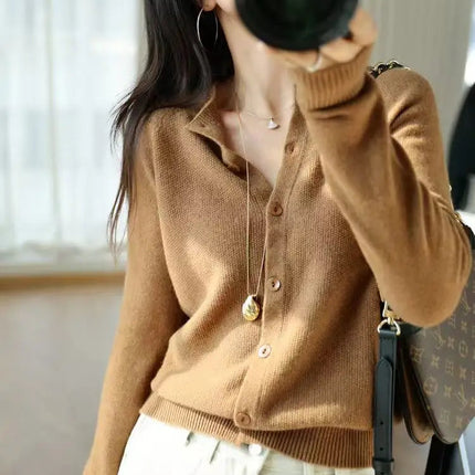 Autumn Women's Pure Cashmere Cardigan - European Style High-end Early