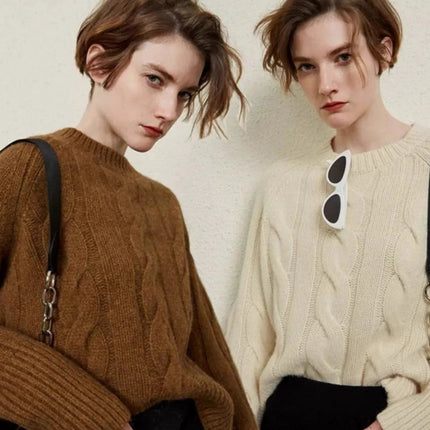 European autumn and winter cashmere sweater women's crewneck twist