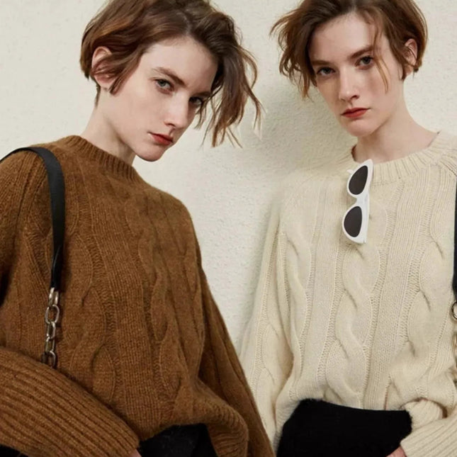 European autumn and winter cashmere sweater women's crewneck twist