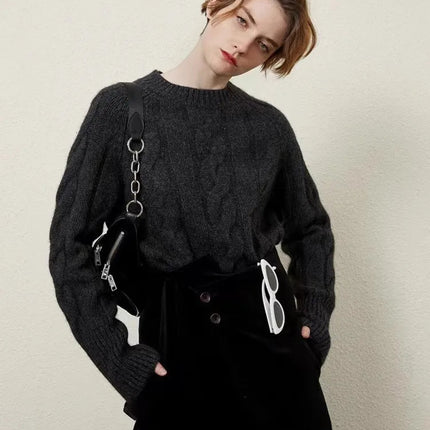 European autumn and winter cashmere sweater women's crewneck twist