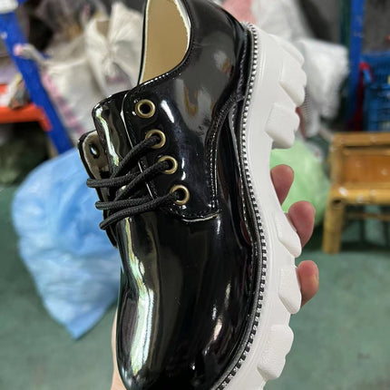 Thick Heel Flat Platform Oxford Women Shoes Black/Red/Pink