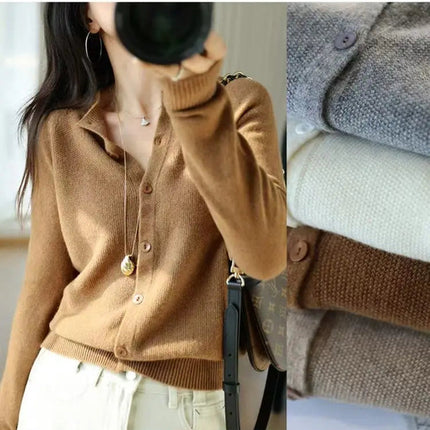 Autumn Women's Pure Cashmere Cardigan - European Style High-end Early