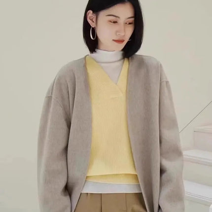 V-neck pure cashmere sweater women autumn and winter loose and