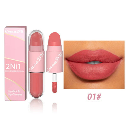 18 Colors 2 in 1 Matte Lipstick Liquid Purple Lip Glaze Double Head