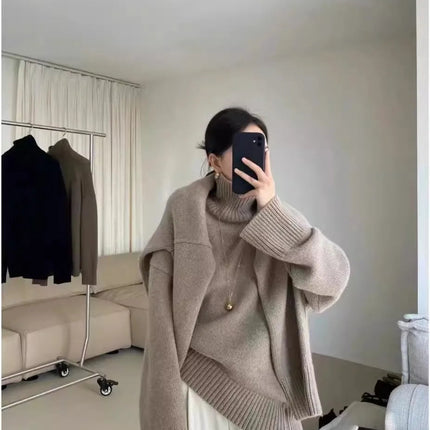 100% pure cashmere sweater for women high-neck sweater loose and