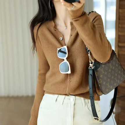 Autumn Women's Pure Cashmere Cardigan - European Style High-end Early