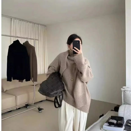 100% pure cashmere sweater for women high-neck sweater loose and