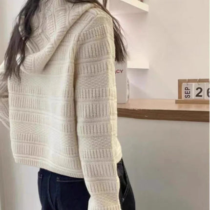 Autumn and Winter Thickened 100% Pure Wool Women's Hooded Knit