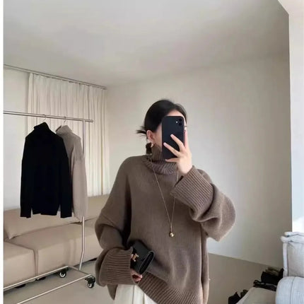 100% pure cashmere sweater for women high-neck sweater loose and