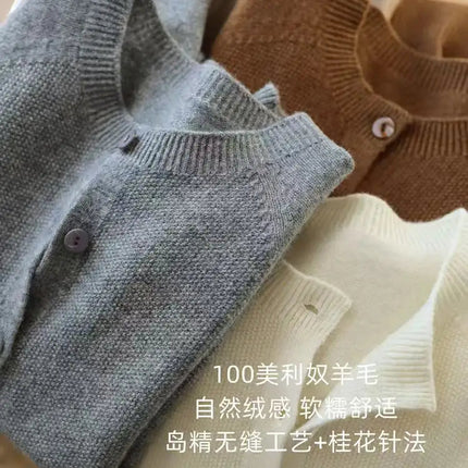 Autumn Women's Pure Cashmere Cardigan - European Style High-end Early