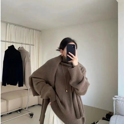 100% pure cashmere sweater for women high-neck sweater loose and