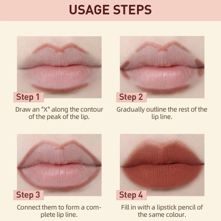 QIBEST 2pcs Lipstick Lipliner Pen Set Matte Velvet Lip Liner Pencil