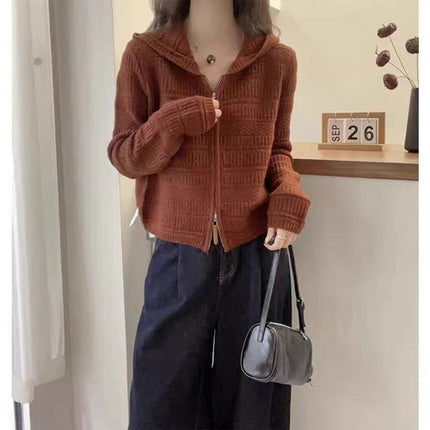 Autumn and Winter Thickened 100% Pure Wool Women's Hooded Knit