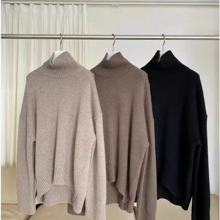 100% pure cashmere sweater for women high-neck sweater loose and