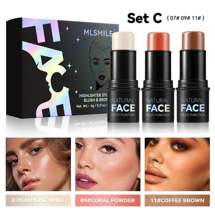 MLSMILE Highlight Contour 3-pack For 3D Makeup Brightening Skin Tone