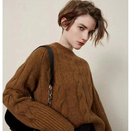 European autumn and winter cashmere sweater women's crewneck twist