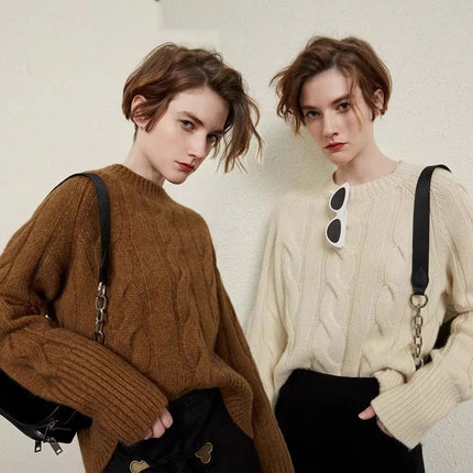 European autumn and winter cashmere sweater women's crewneck twist