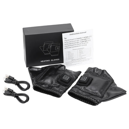 Smart Wireless Heating Leather Gloves Winter Thermal Fingerless Glove