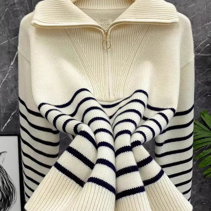 Autumn/Winter new classic striped zipper turtleneck + lapel 100%