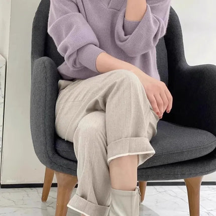V-neck pure cashmere sweater women autumn and winter loose and