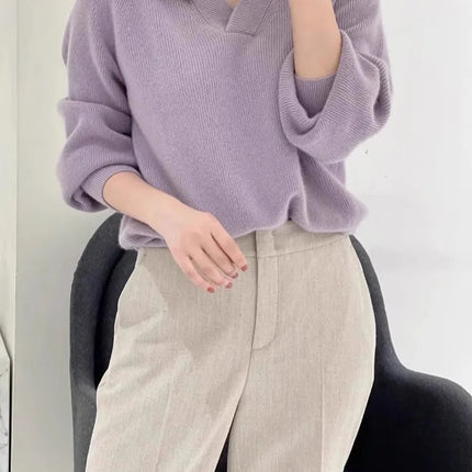 V-neck pure cashmere sweater women autumn and winter loose and