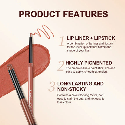 QIBEST 2pcs Lipstick Lipliner Pen Set Matte Velvet Lip Liner Pencil