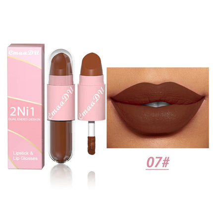 18 Colors 2 in 1 Matte Lipstick Liquid Purple Lip Glaze Double Head