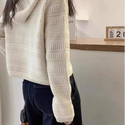 Autumn and Winter Thickened 100% Pure Wool Women's Hooded Knit