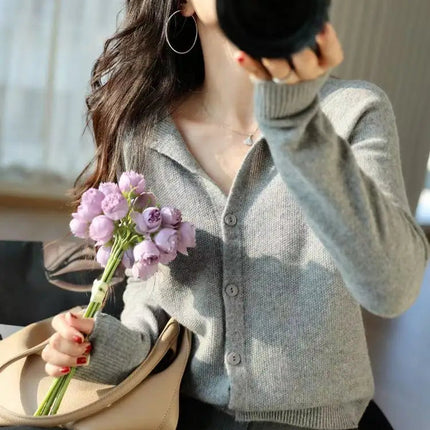 Autumn Women's Pure Cashmere Cardigan - European Style High-end Early