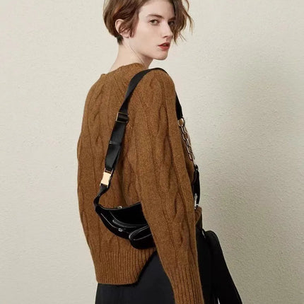 European autumn and winter cashmere sweater women's crewneck twist