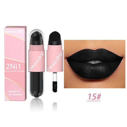 18 Colors 2 in 1 Matte Lipstick Liquid Purple Lip Glaze Double Head
