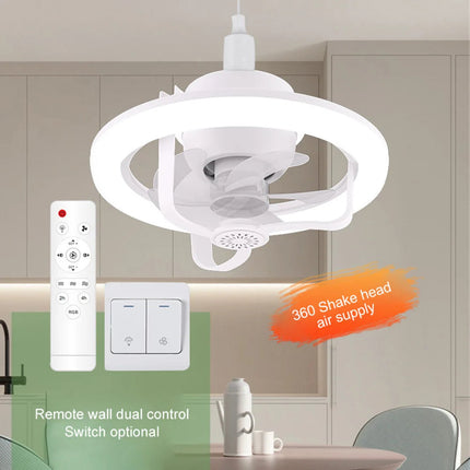 50W Ceiling Fan Light Round LED Pendant Light 360°rotating Fan Blade