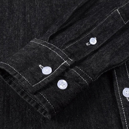 Mens Long Sleeve Single Pocket Denim Shirt