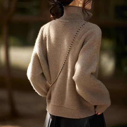 100% pure cashmere sweater women's half zip stand collar thick loose