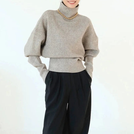 French retro high-neck pullover pure wool sweater women's short
