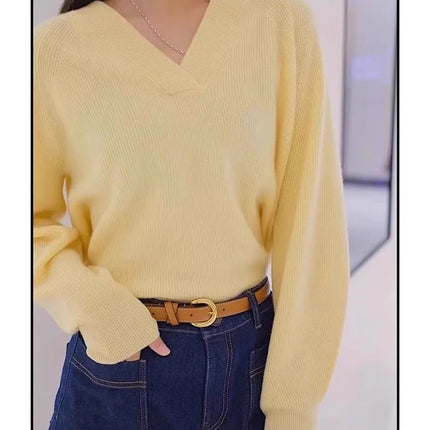 V-neck pure cashmere sweater women autumn and winter loose and