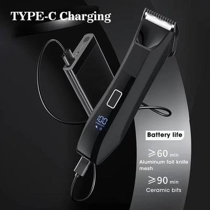 Body & Groin Hair Trimmer for Men Waterproof Dual-Head Ceramic Blade