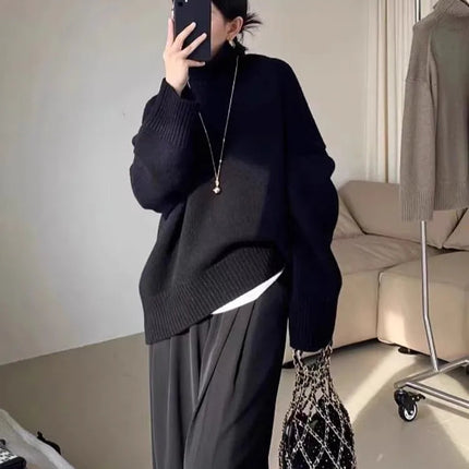 100% pure cashmere sweater for women high-neck sweater loose and