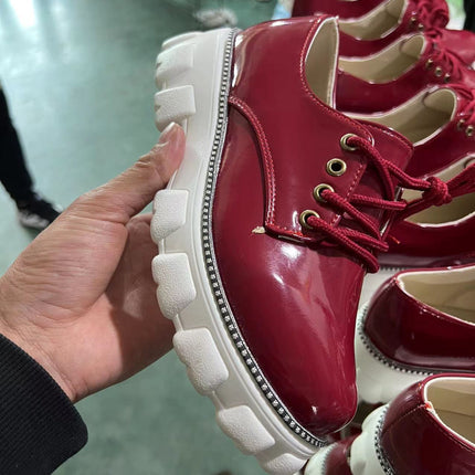 Thick Heel Flat Platform Oxford Women Shoes Black/Red/Pink