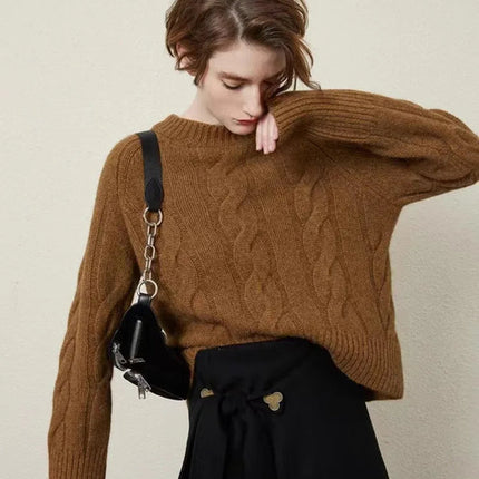 European autumn and winter cashmere sweater women's crewneck twist