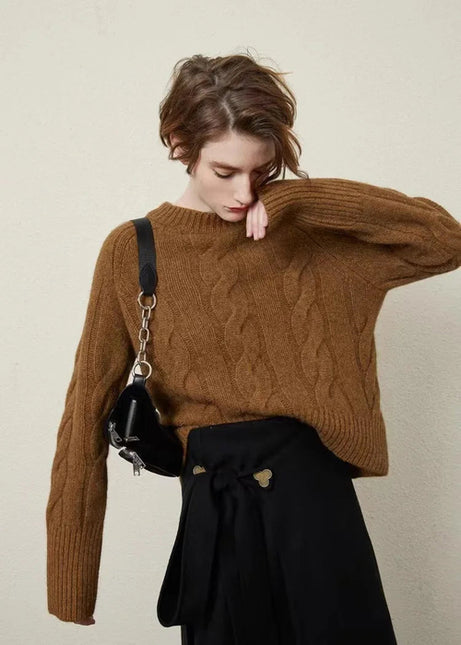 European autumn and winter cashmere sweater women's crewneck twist