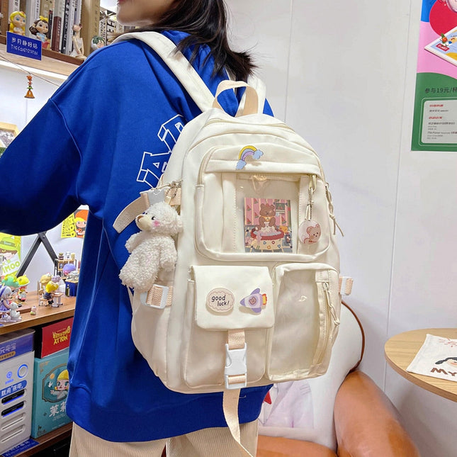 Cute Women Backpacks Waterproof Multi-Pocket Nylon School Backpack for