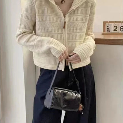 Autumn and Winter Thickened 100% Pure Wool Women's Hooded Knit