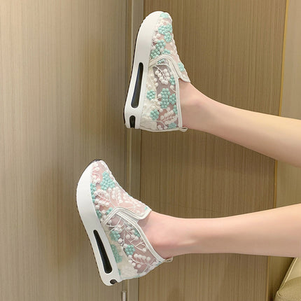 Fashion Loafers Ladies Breathable Lace Mesh Flower Summer Comfy Flats