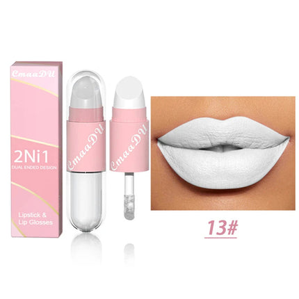 18 Colors 2 in 1 Matte Lipstick Liquid Purple Lip Glaze Double Head
